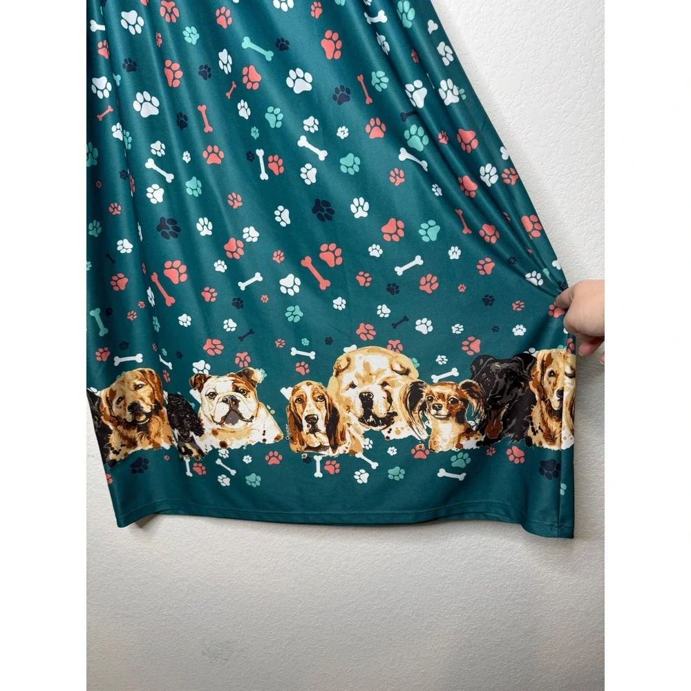 Anthony‎ Richards Dog Print Nightgown Muumuu House Dress Teal Green Plus Size 1X